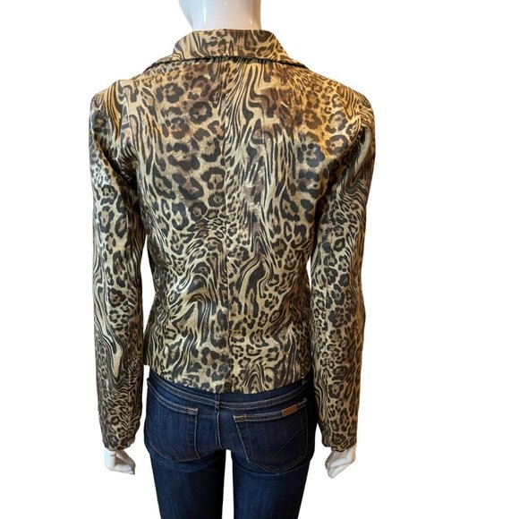 LUX Womens Animal Print Blazer Jacket Long Sleeve Single Breasted Black Brown M - Picture 2 of 6